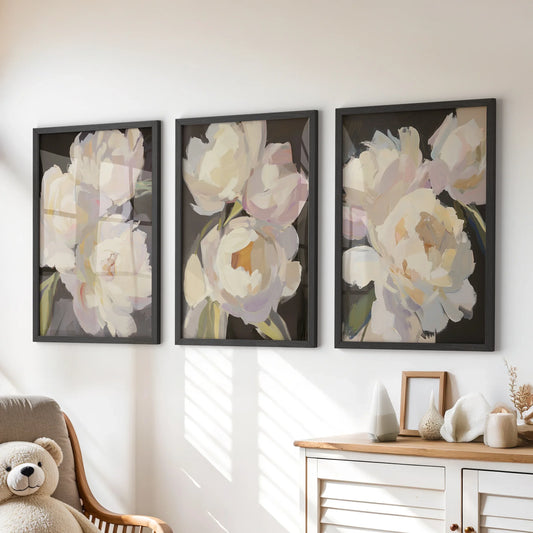 Moody Peony Wall Art Set of 3 Pink and White Floral Prints