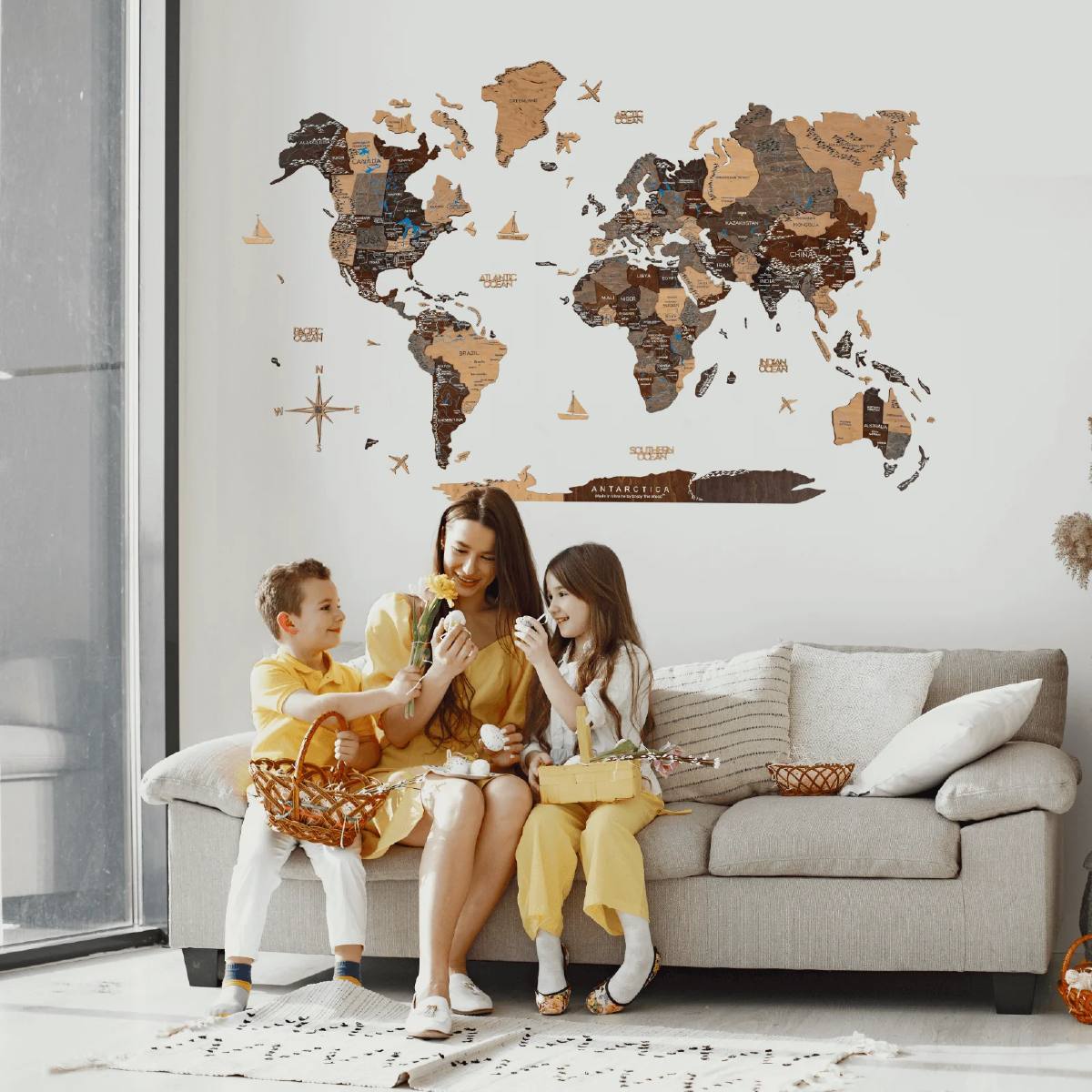 3D Wooden World Map Wall Art - Multicolor