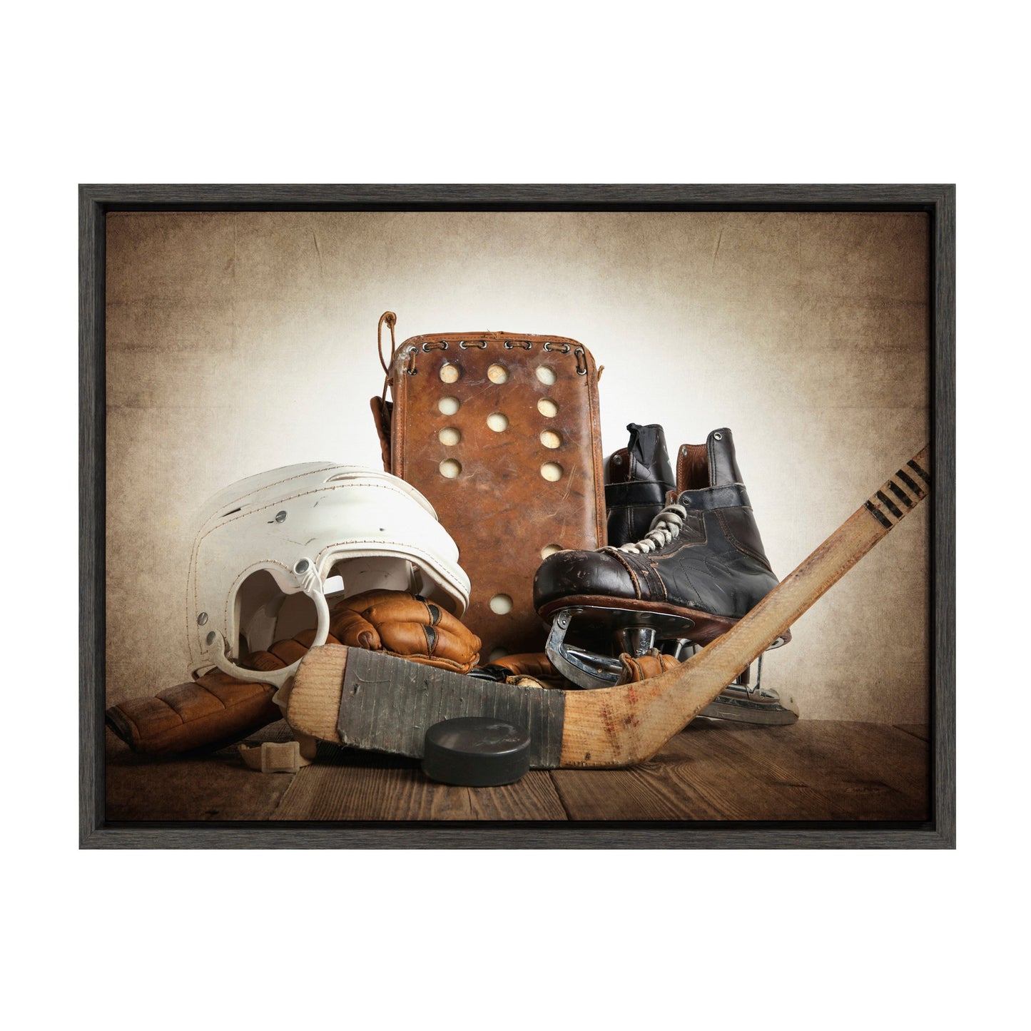 Vintage Hockey Gear Framed Canvas Wall Art