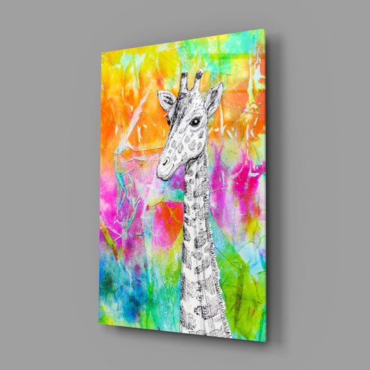 Giraffe Glass Wall Art - Colorful Watercolor