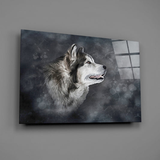 Husky Wolf Watercolor Glass Wall Art
