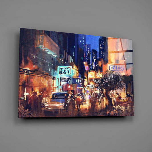 Neon Alley Glass Wall Art