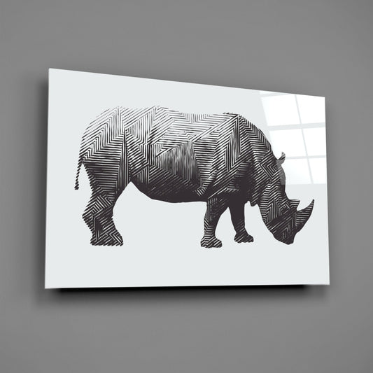 Rhino Glass Wall Art Line Art Wildlife Print