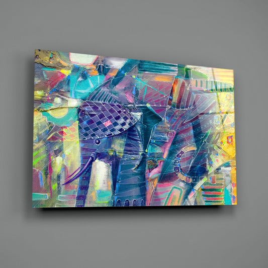 Elephant Abstract Glass Wall Art