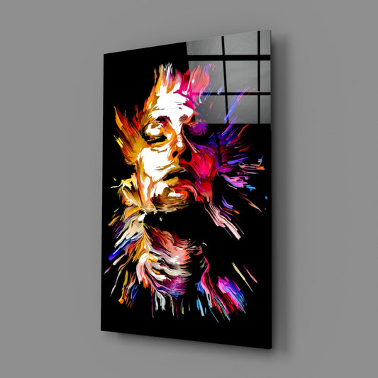 Fiery Portrait Abstract Glass Wall Art