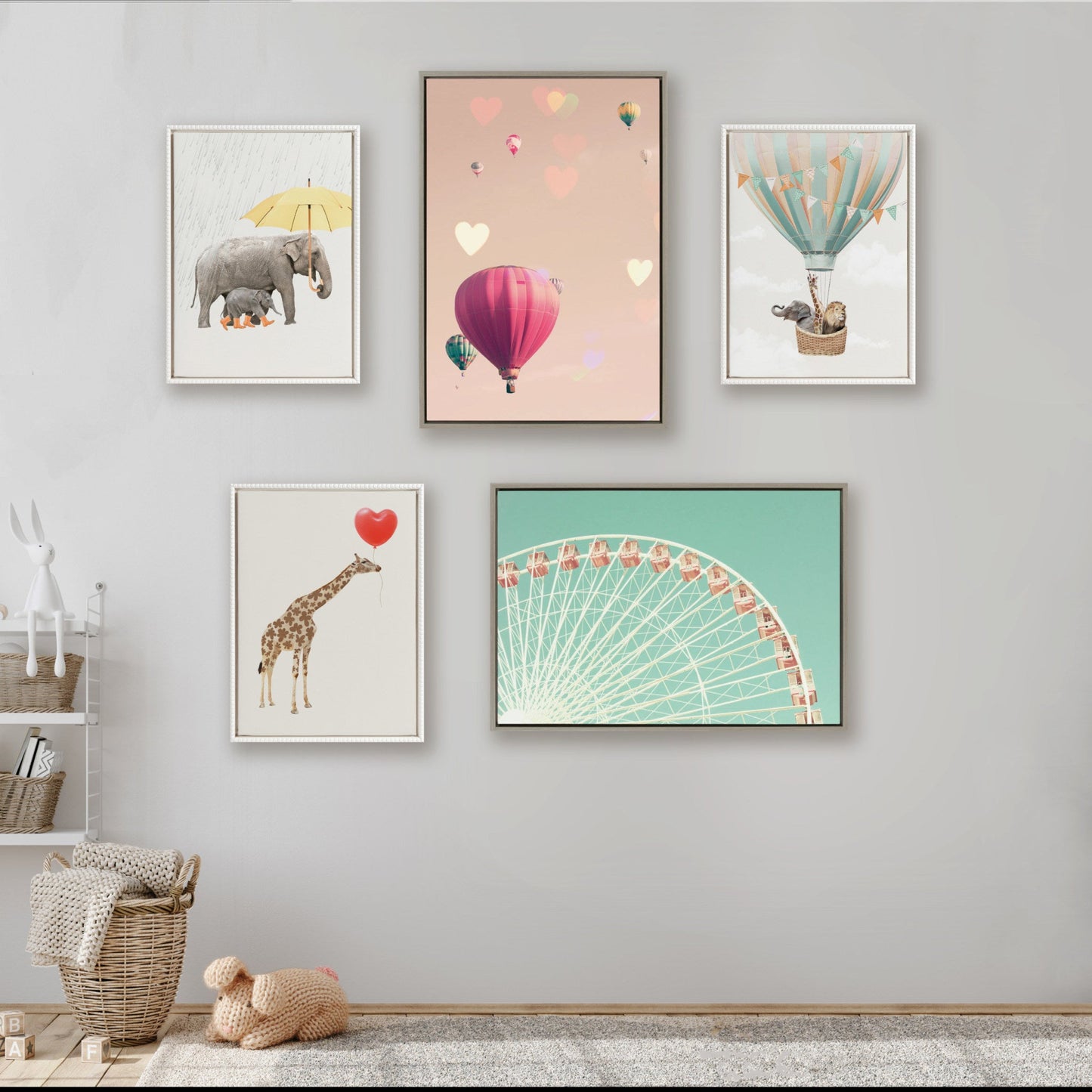 Hot Air Balloon Animals Canvas Wall Art