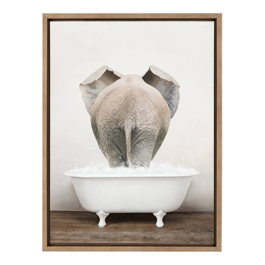 Elephant Back in Rustic Bath Framed Canvas Wall Art