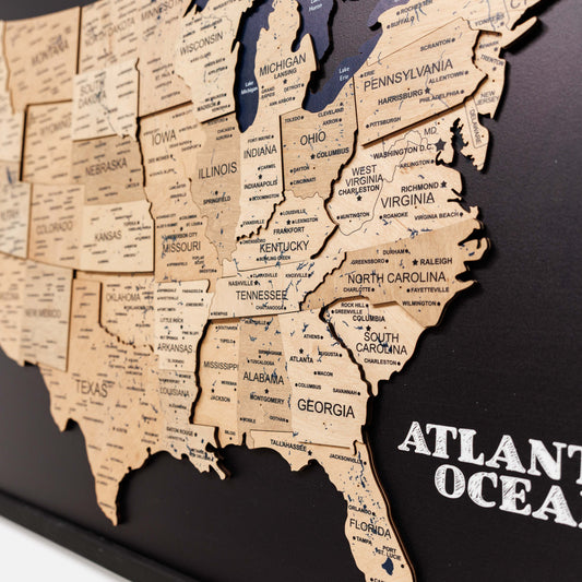Wooden USA Map Wall Art - Gold