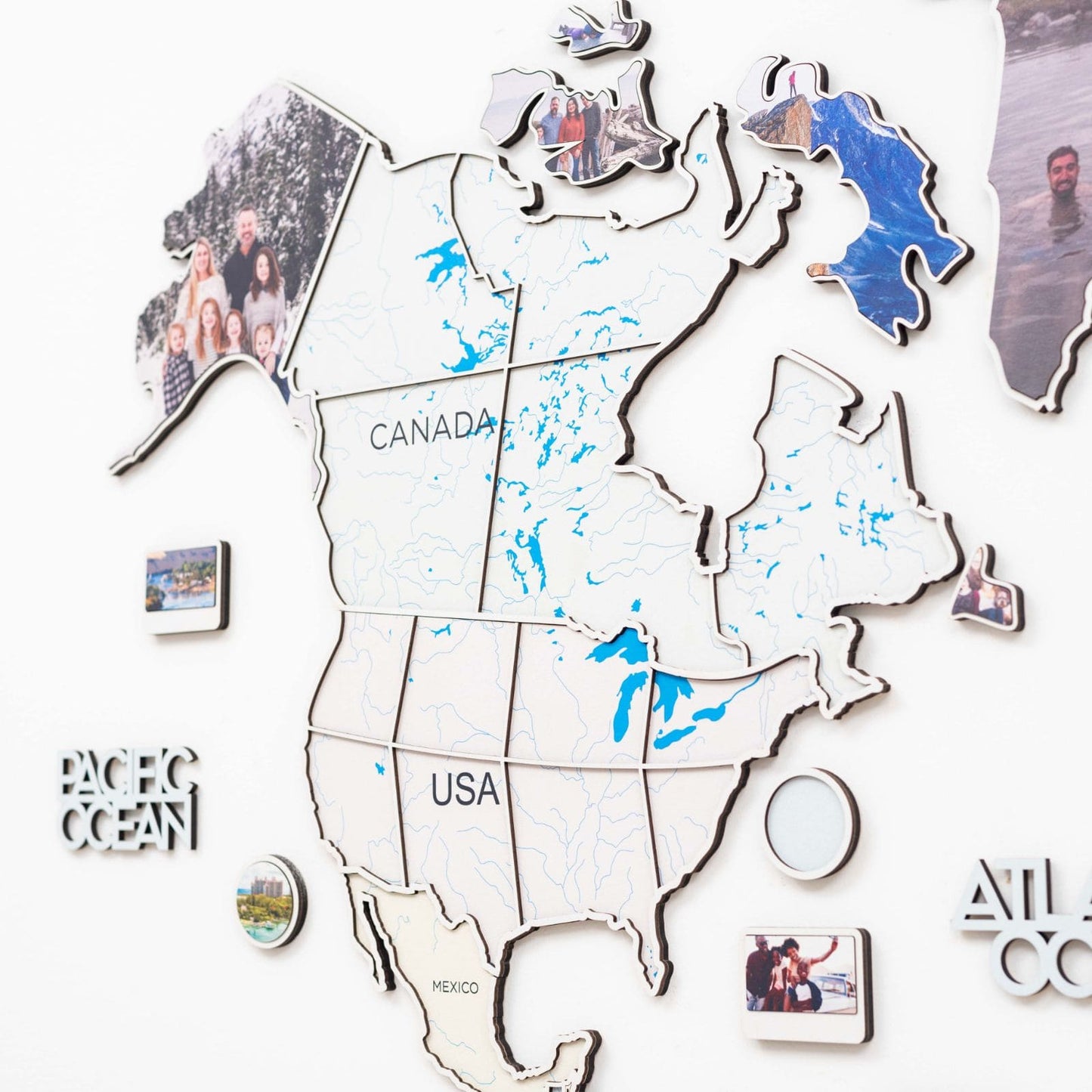 Pastel Wood World Map Wall Art With Photo Frames