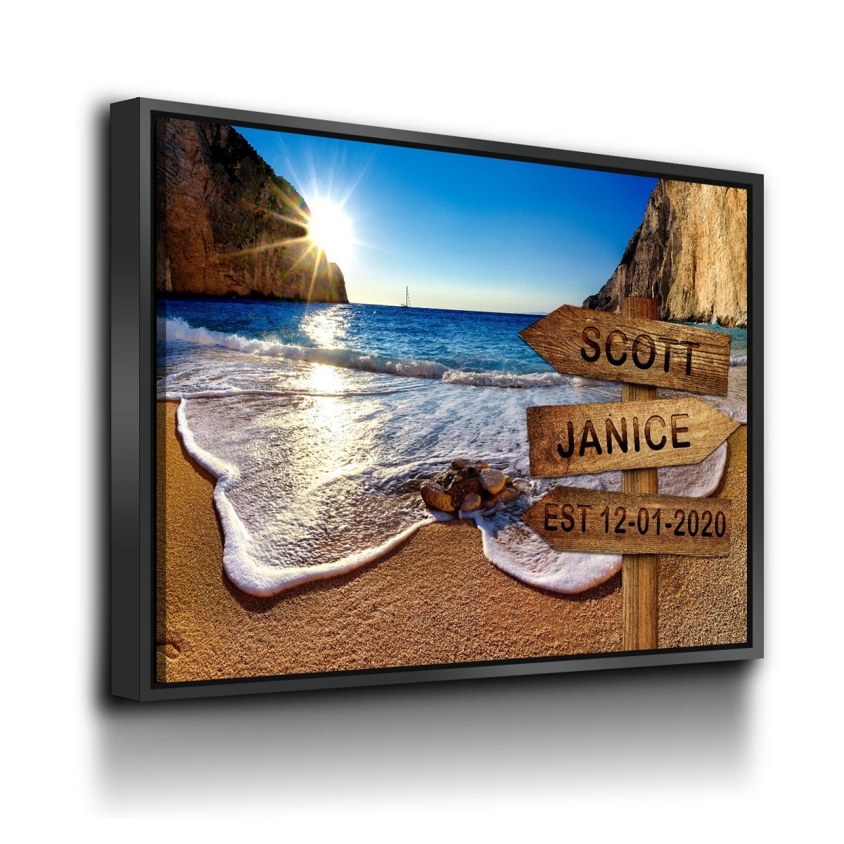 Personalized Names & Date Beach Sign Canvas Wall Art