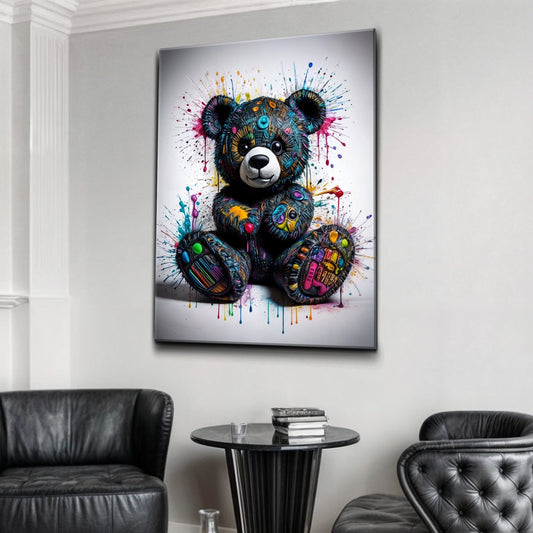 Pop Teddy Bear Colorful Canvas Wall Art