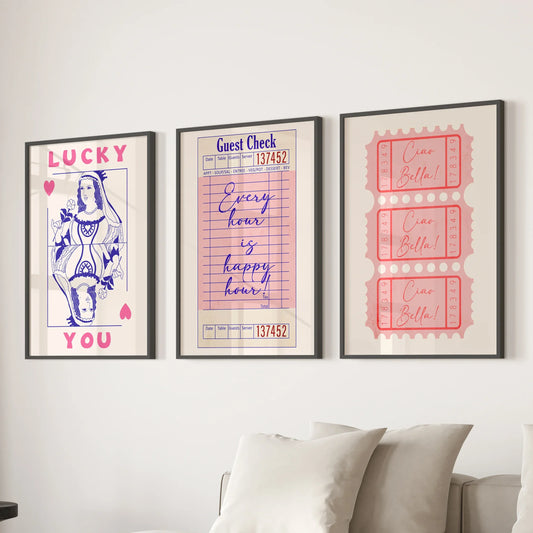 Guest Check Playing Card Retro Dopamine Wall Art Set