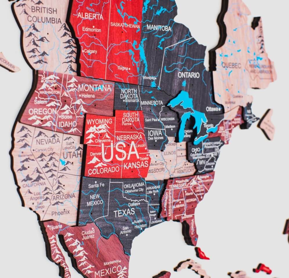3D Wooden World Map Wall Art - Cliff