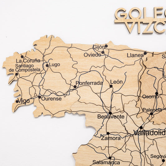 Wooden Spain Map Wall Art - Gold