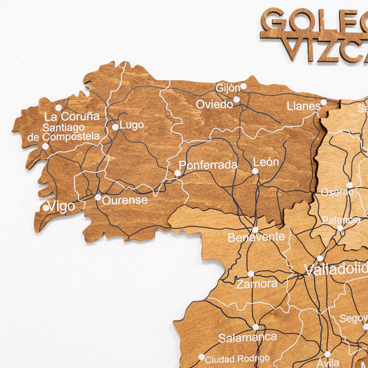 Wooden Map Of Spain Wall Art - Oak