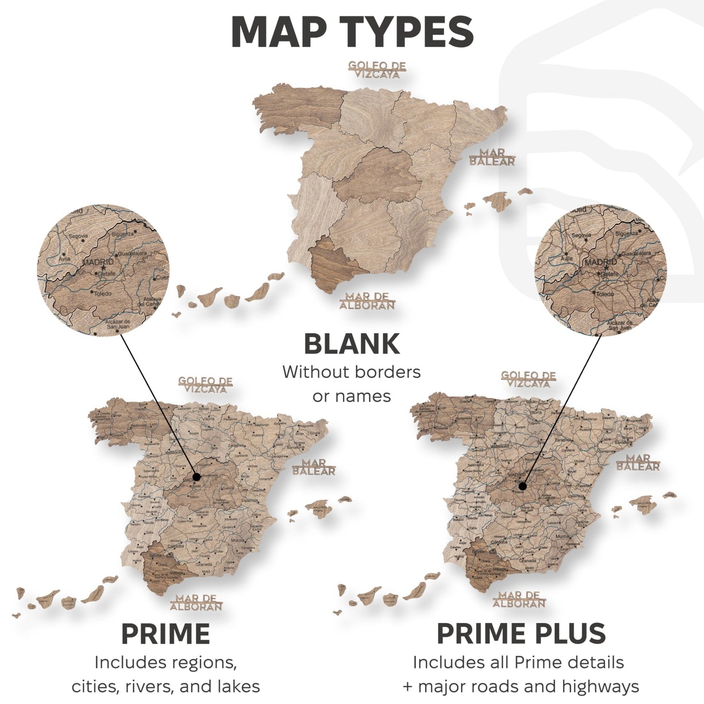 Wooden Map Of Spain Wall Art - Terra