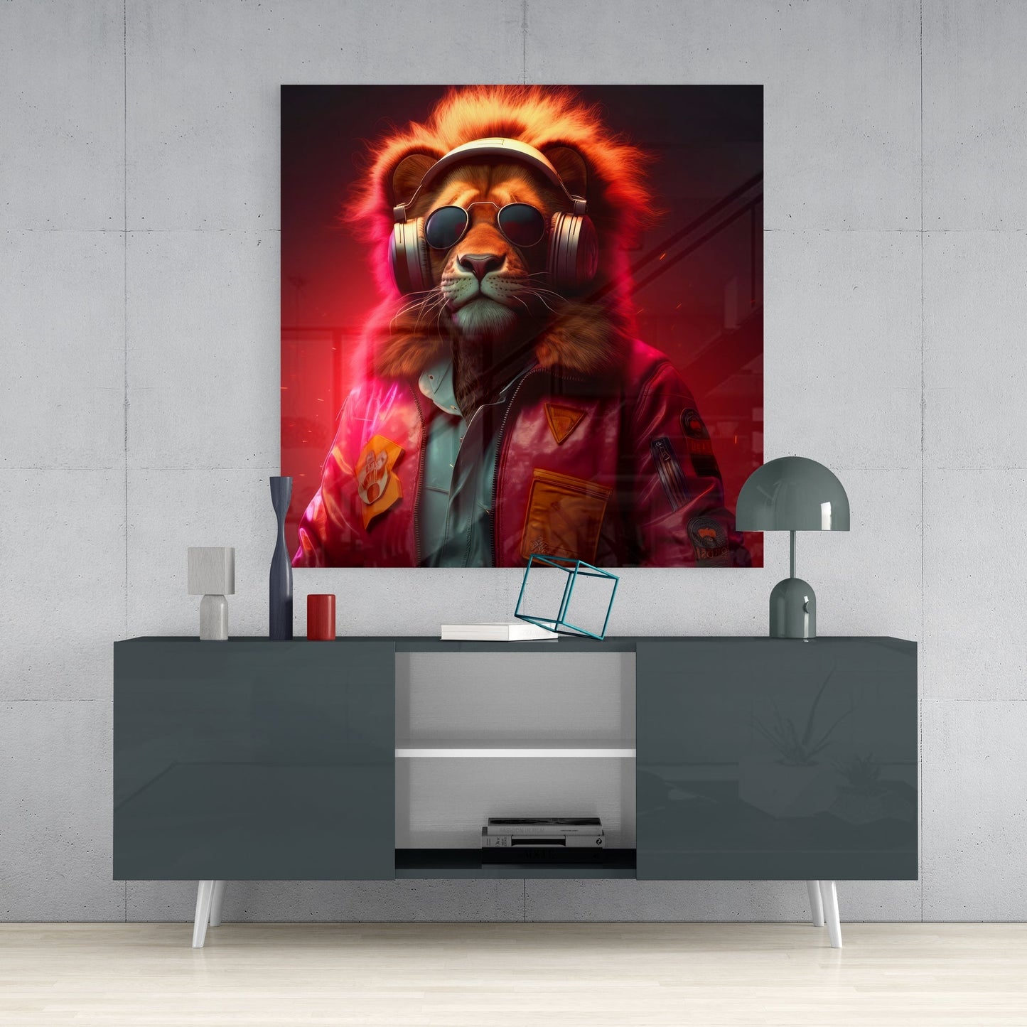 Hippie Lion Glass Wall Art
