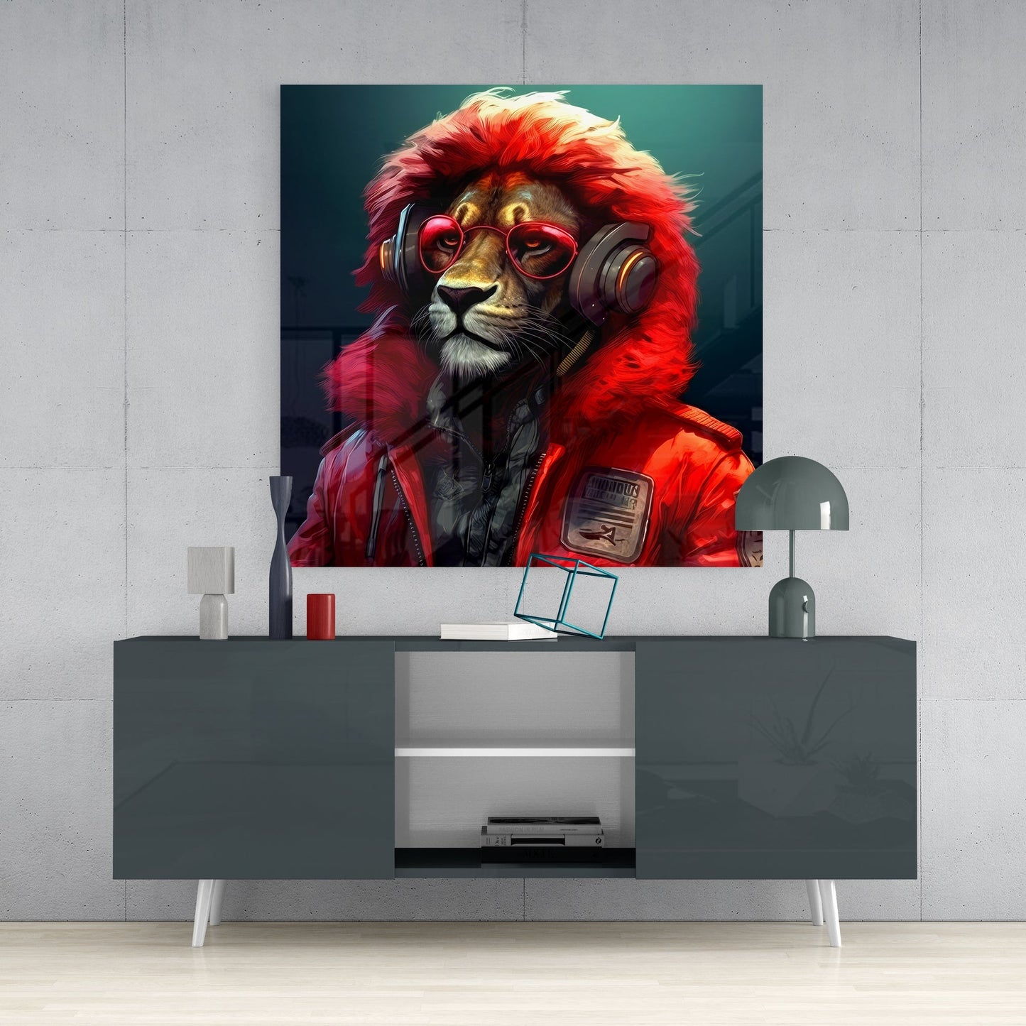 Hippie Lion Glass Wall Art