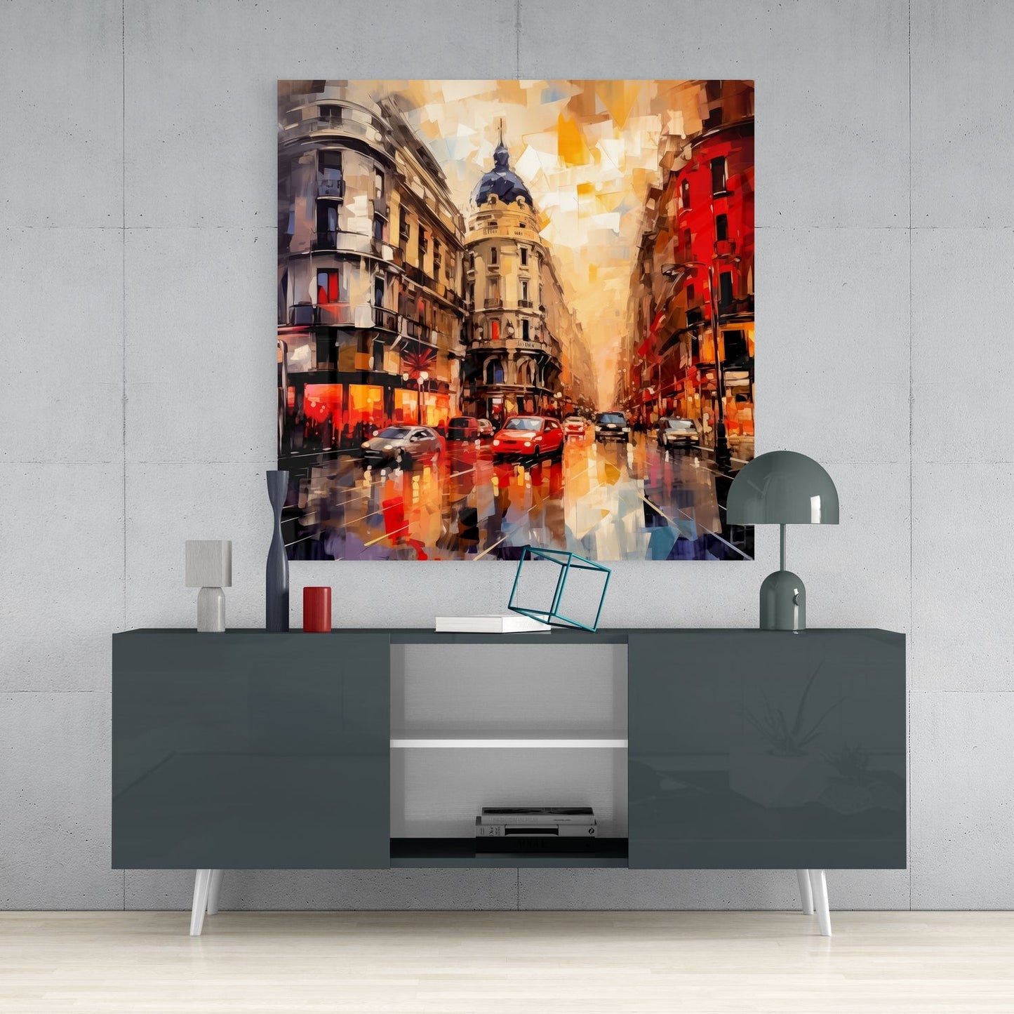 Corner Buildings Spain Sunset Glass Wall Art