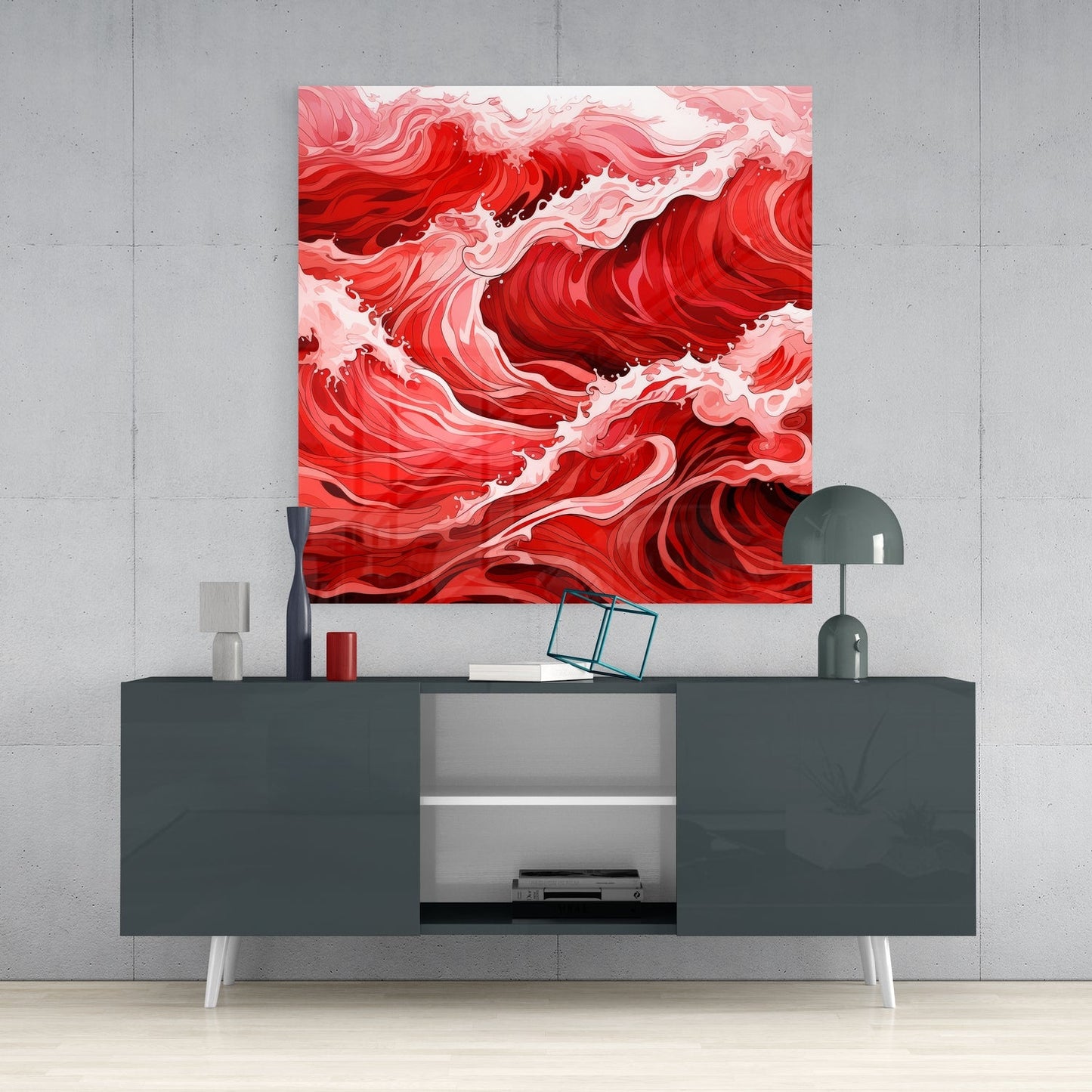 Red Waves Glass Wall Art