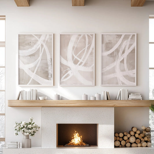 Neutral Abstract Wall Art Set of 3 Brush Stroke Prints