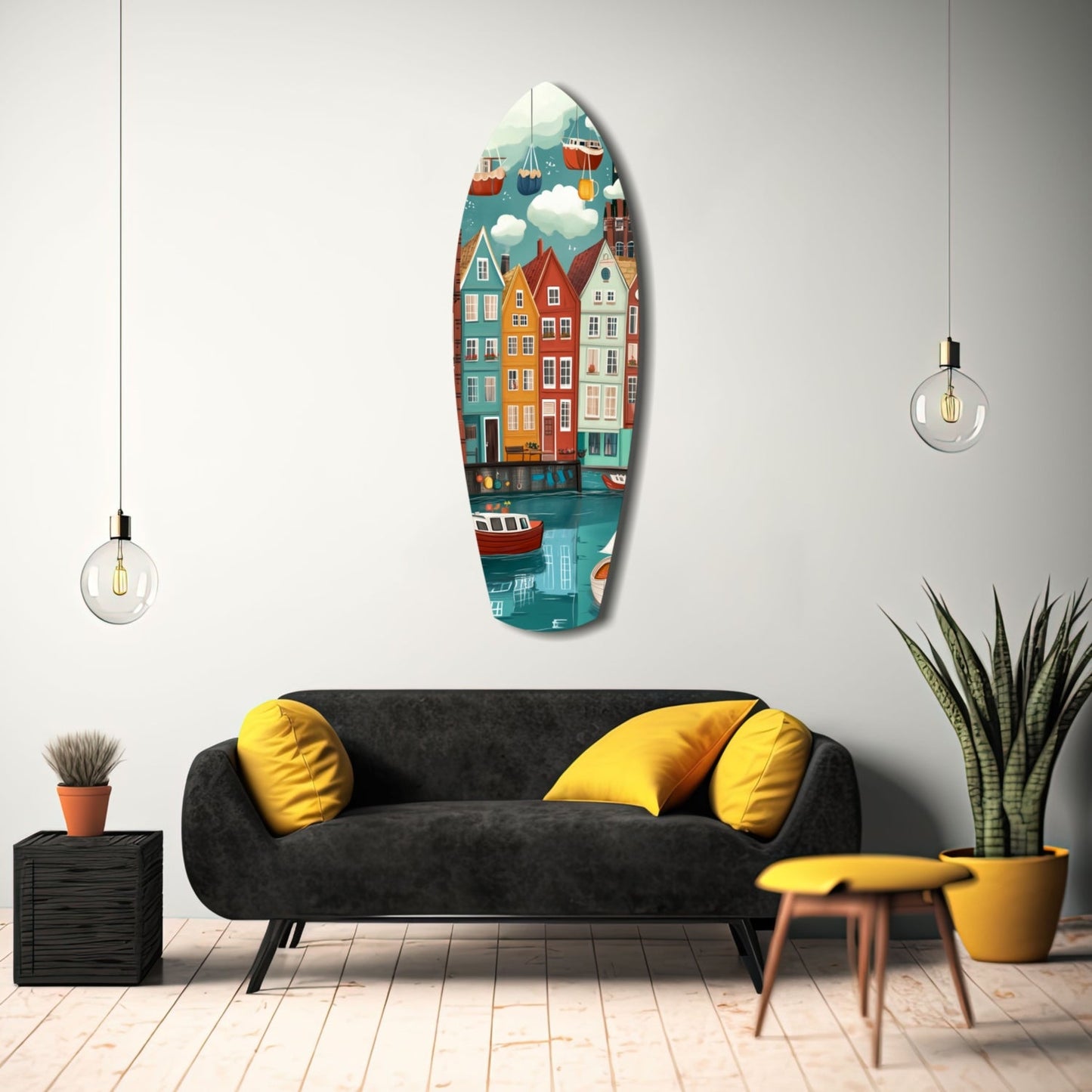 Coastal Village Glass Wall Art