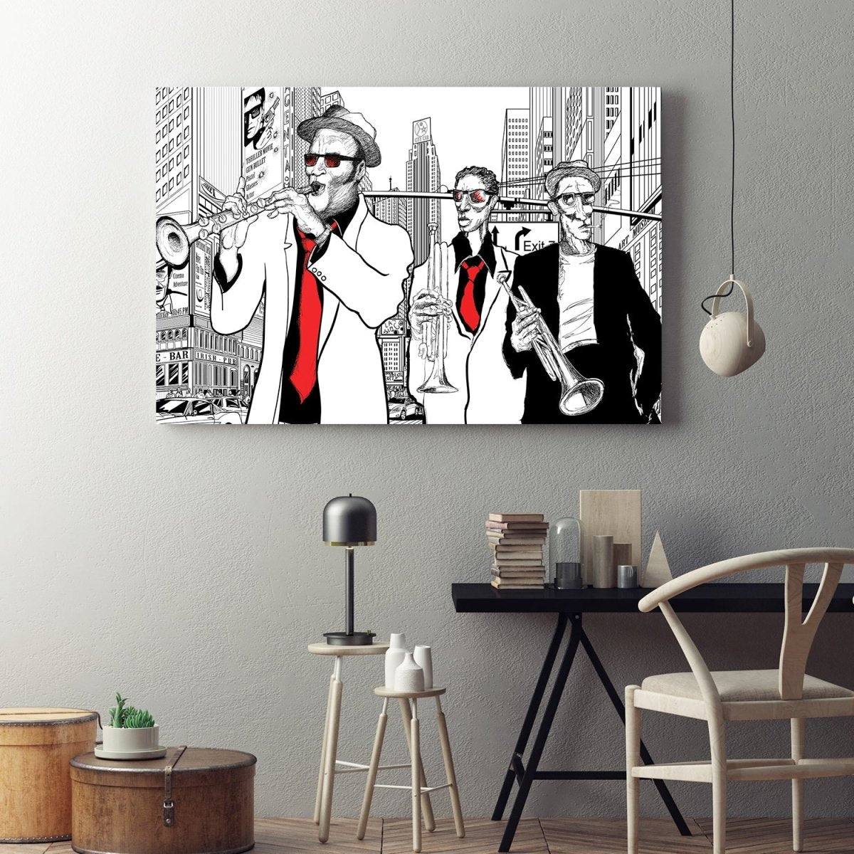 Street Jazz Trio Abstract Canvas Wall Art