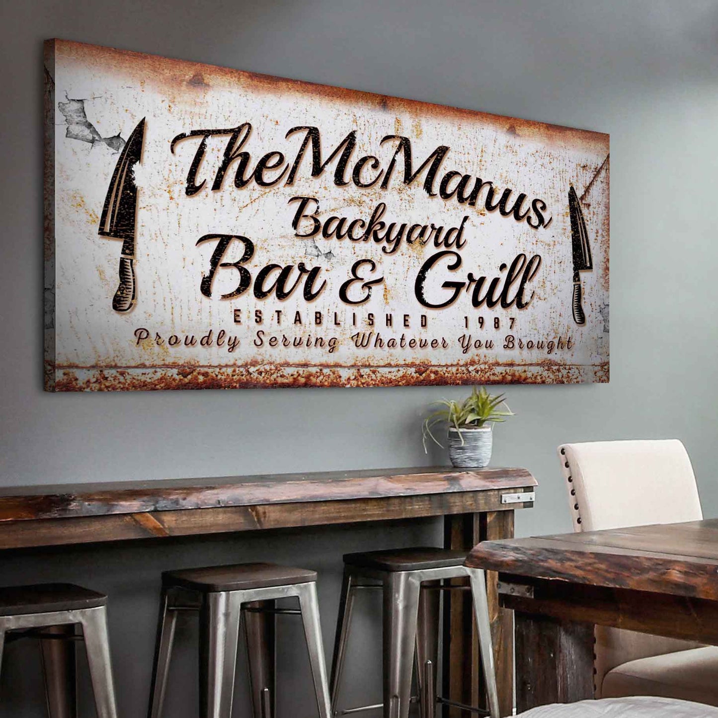Backyard Bar and Grill Sign Personalized Canvas Wall Art