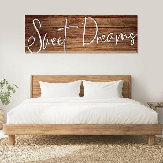 Sweet Dreams White Script canvas shown in a styled room setting, view 2