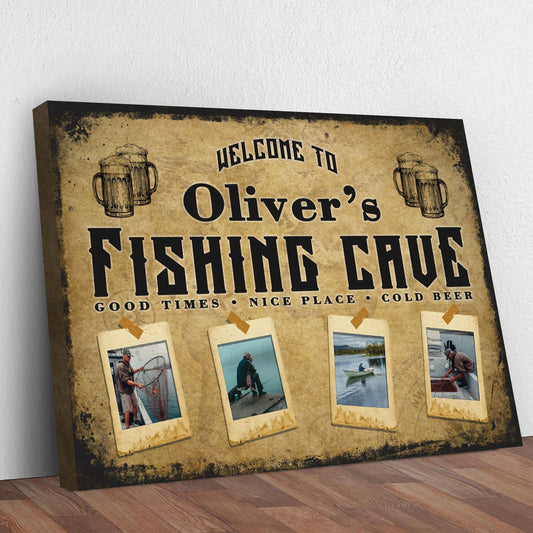 Welcome Fishing Cave Canvas Sign
