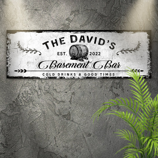Basement Bar Barrel Personalized Canvas Sign