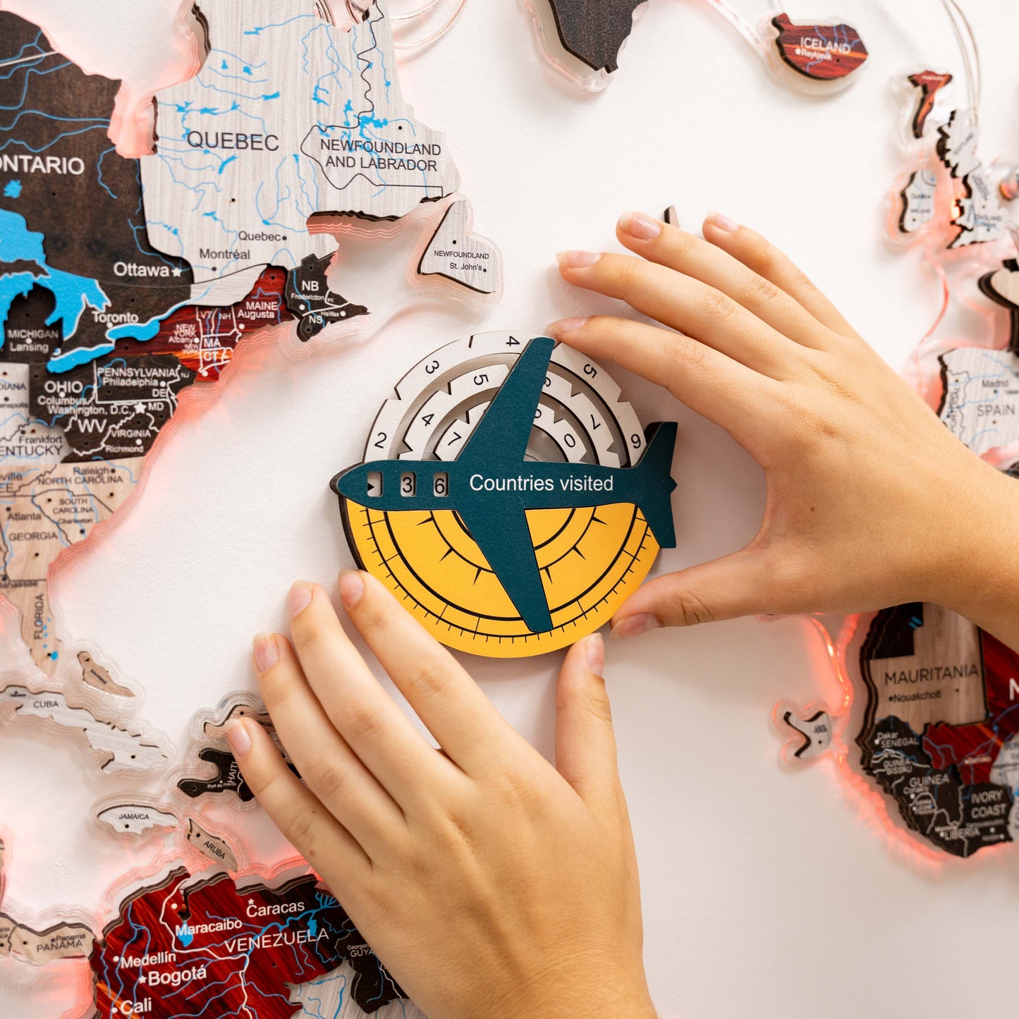 Wooden World Map Wall Art - Country Colors