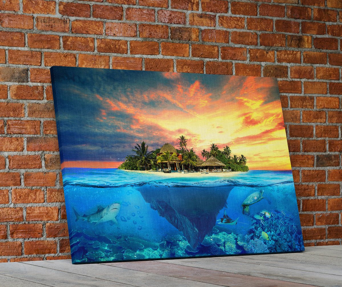 Tropical island paradise underwater view canvas wall art