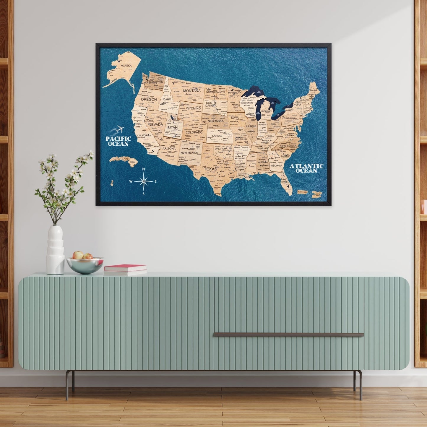 Wooden USA Map Wall Art - Gold