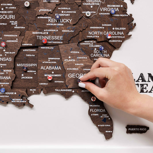 Wooden USA Map Wall Art on Board - Walnut
