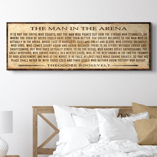 The Man in the Arena Aged Parchment canvas shown in a styled room setting, view 2