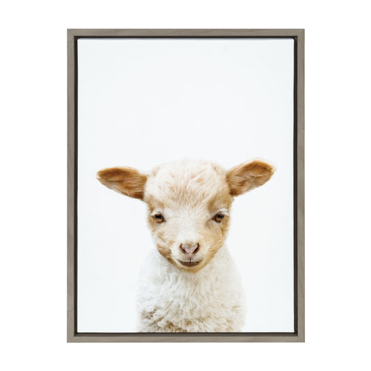 Lamb Portrait Framed Canvas Wall Art, Nursery Farmhouse Decor