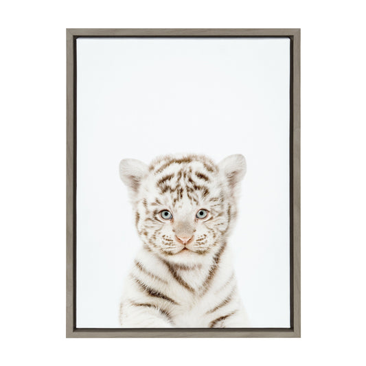 Baby White Tiger Framed Canvas Wall Art, Nursery Decor