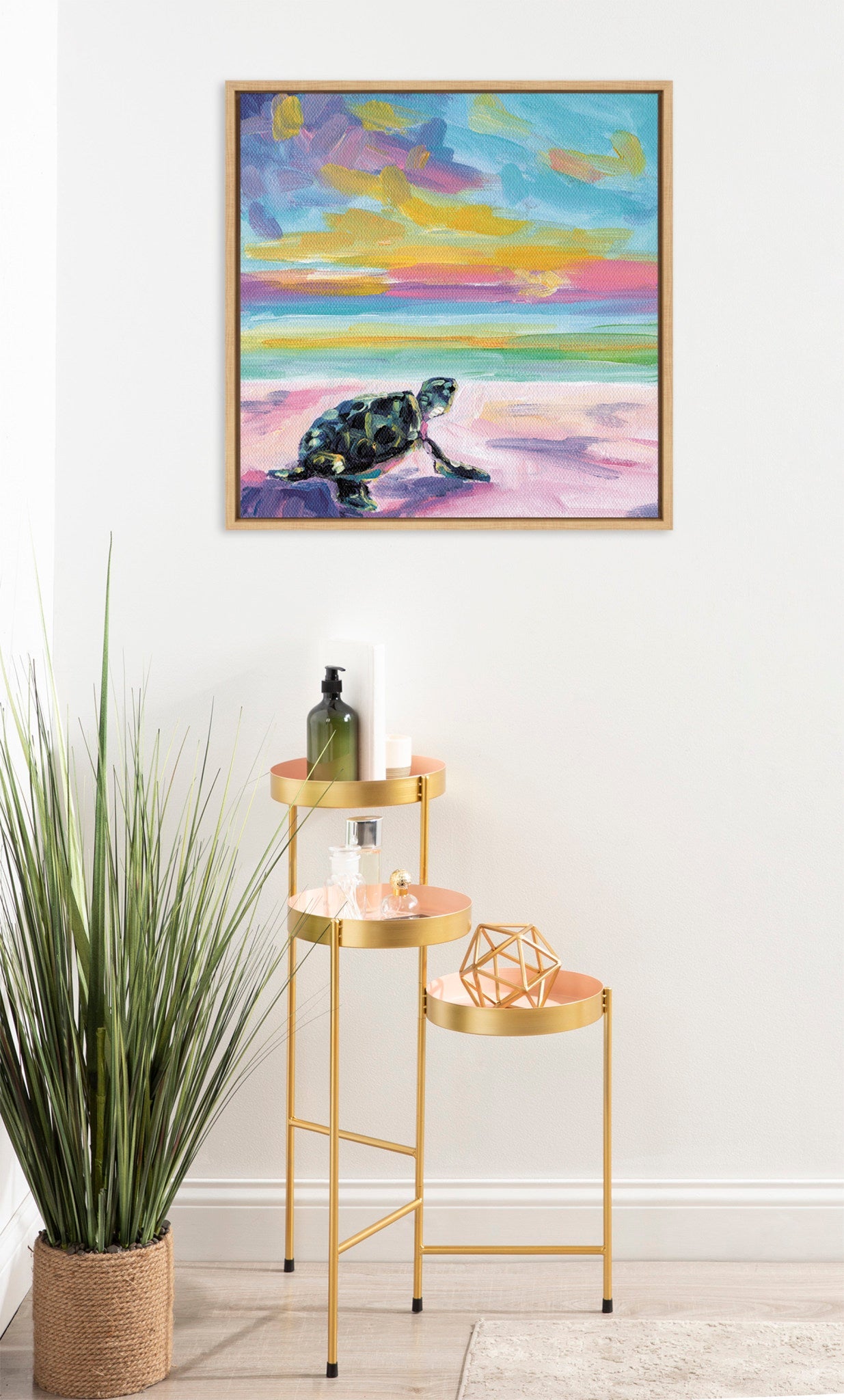 Sunset Sea Turtle Framed Canvas Wall Art