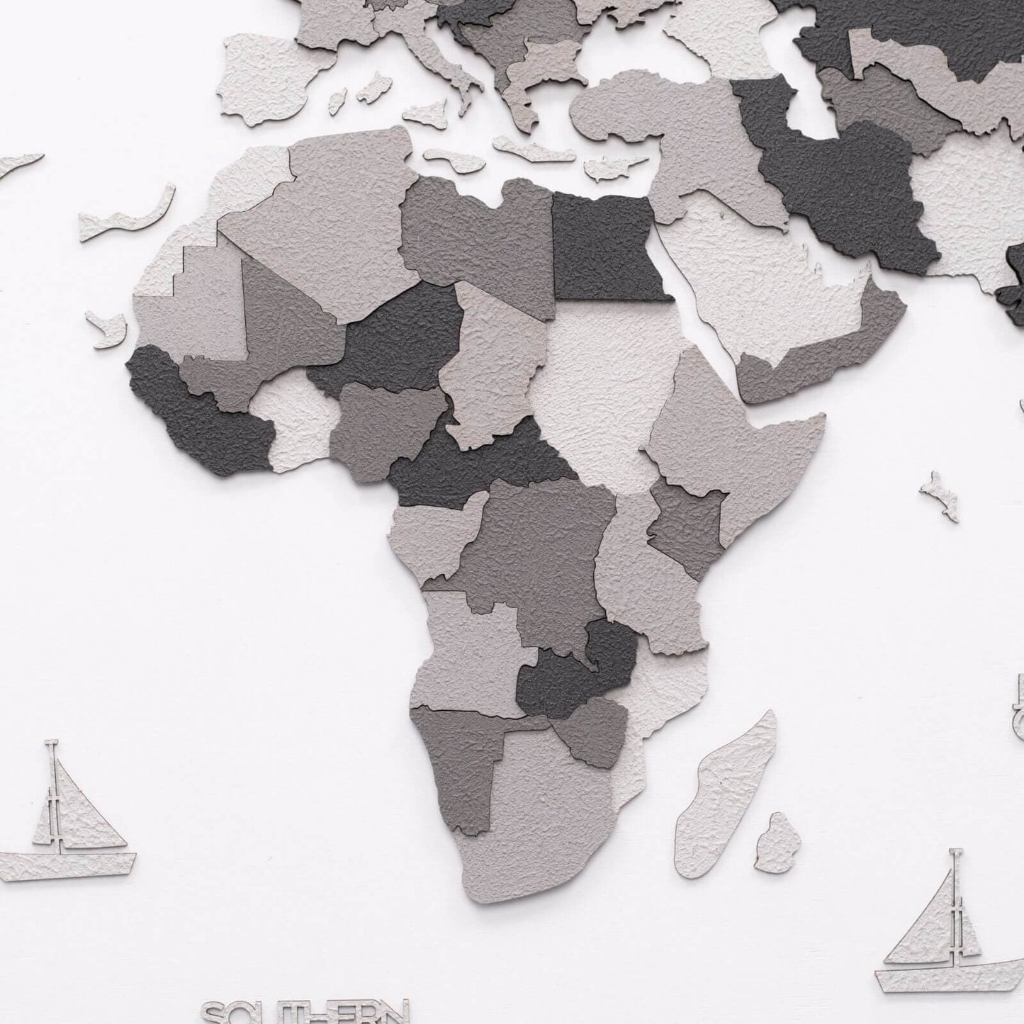 3D Wooden World Map Wall Art - Concrete