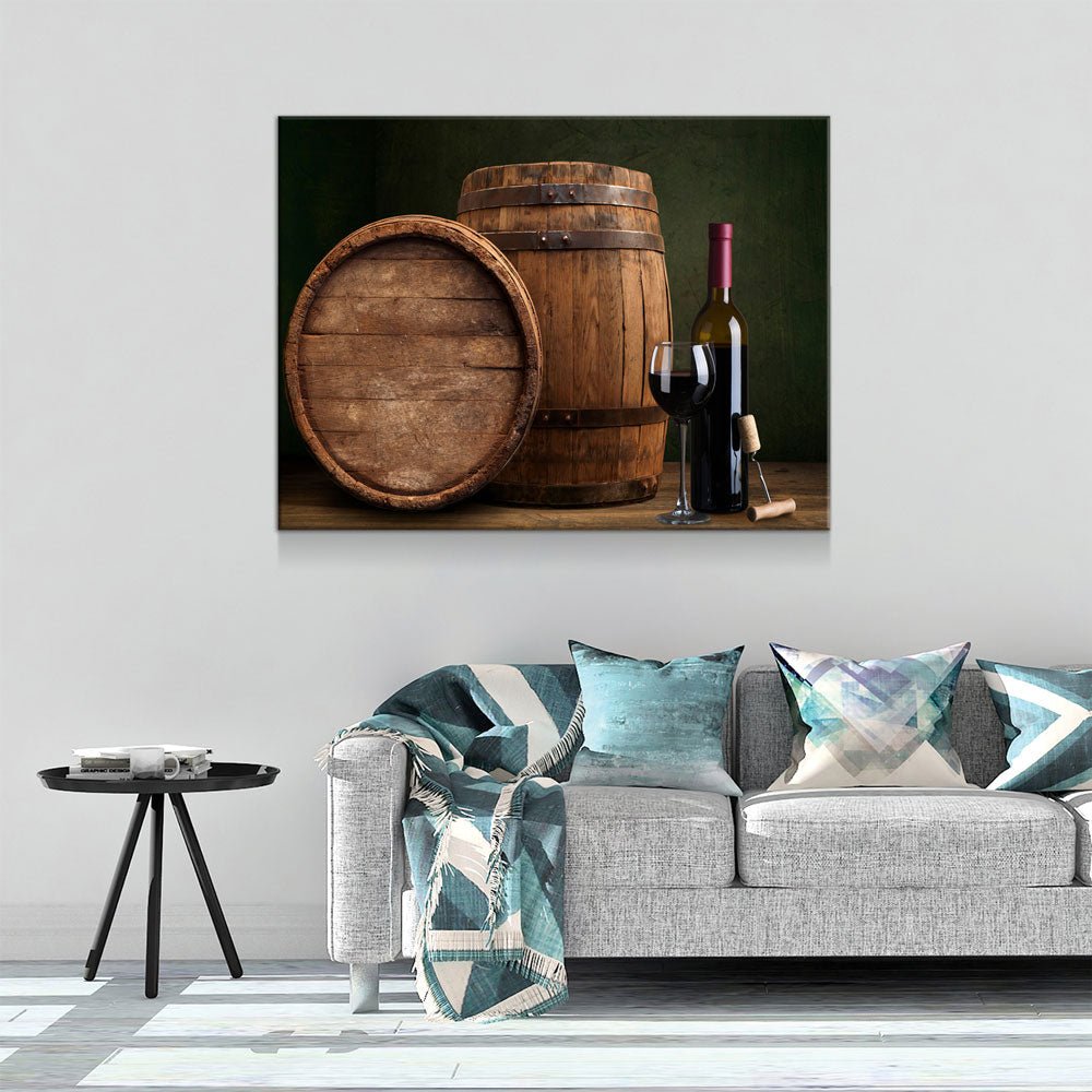 Wine And Barrels Canvas Wall Art