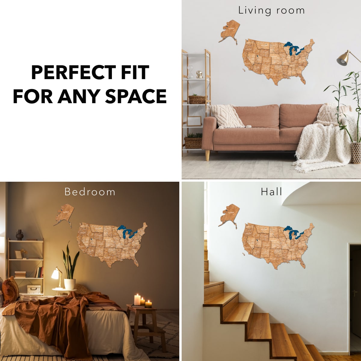 Wood 3D USA Map Wall Art - Oak