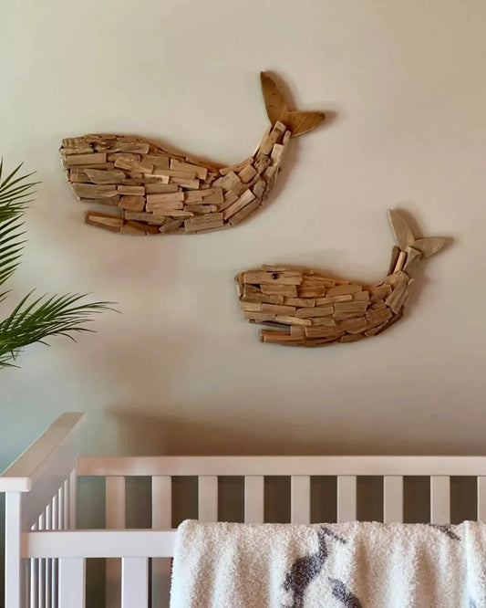 Wooden Whale Wall Art, Set of Two