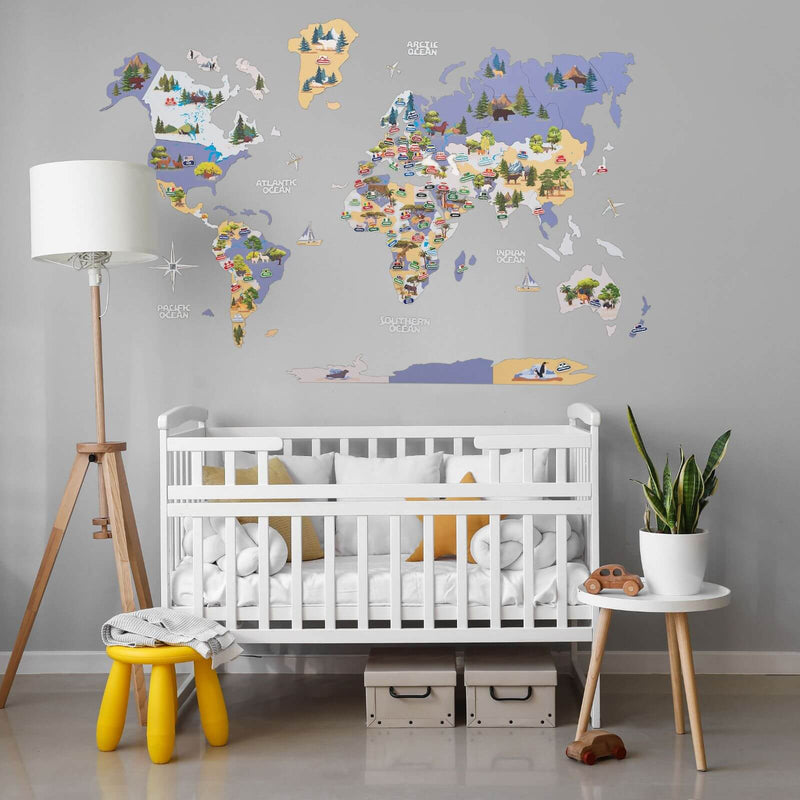 Wooden Kids World Map Wall Art