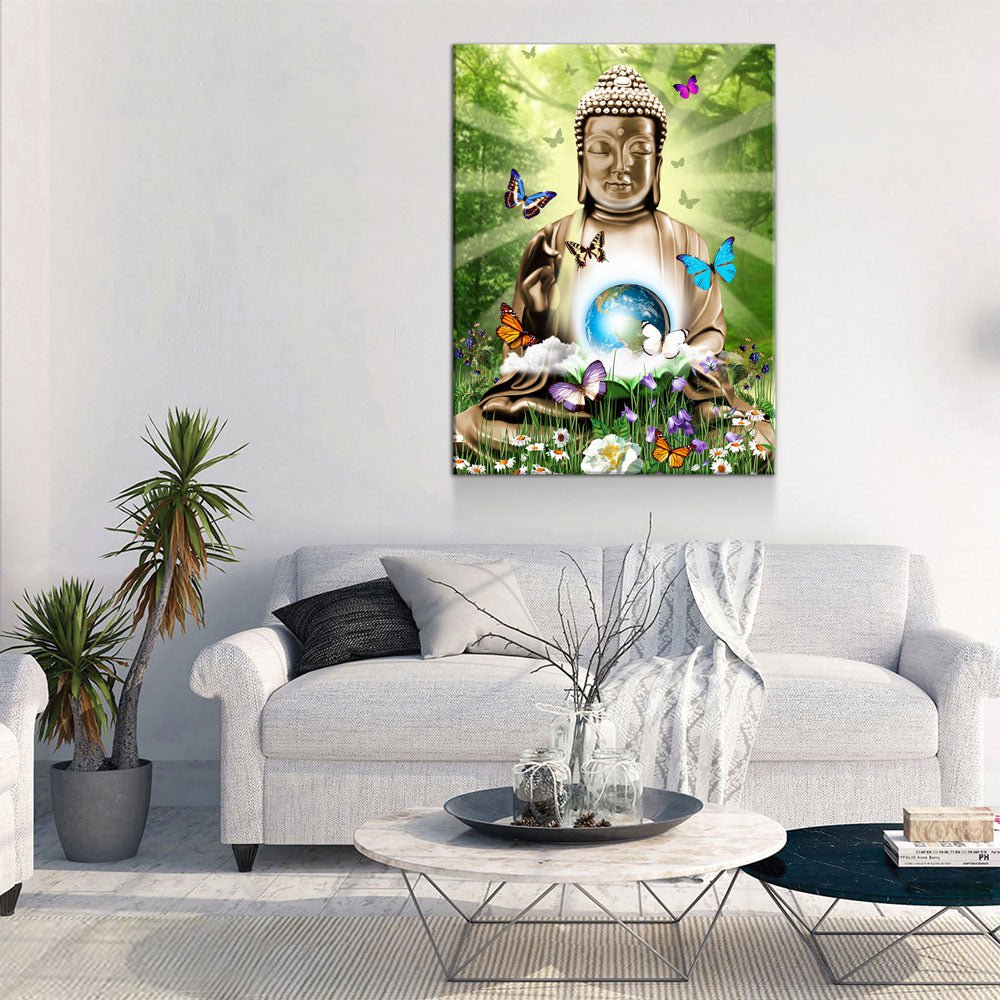 World Peace Buddha Canvas Wall Art, Zen Meditation Decor