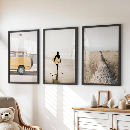 California Beach Surfer Wall Art Set of 3 Retro Prints