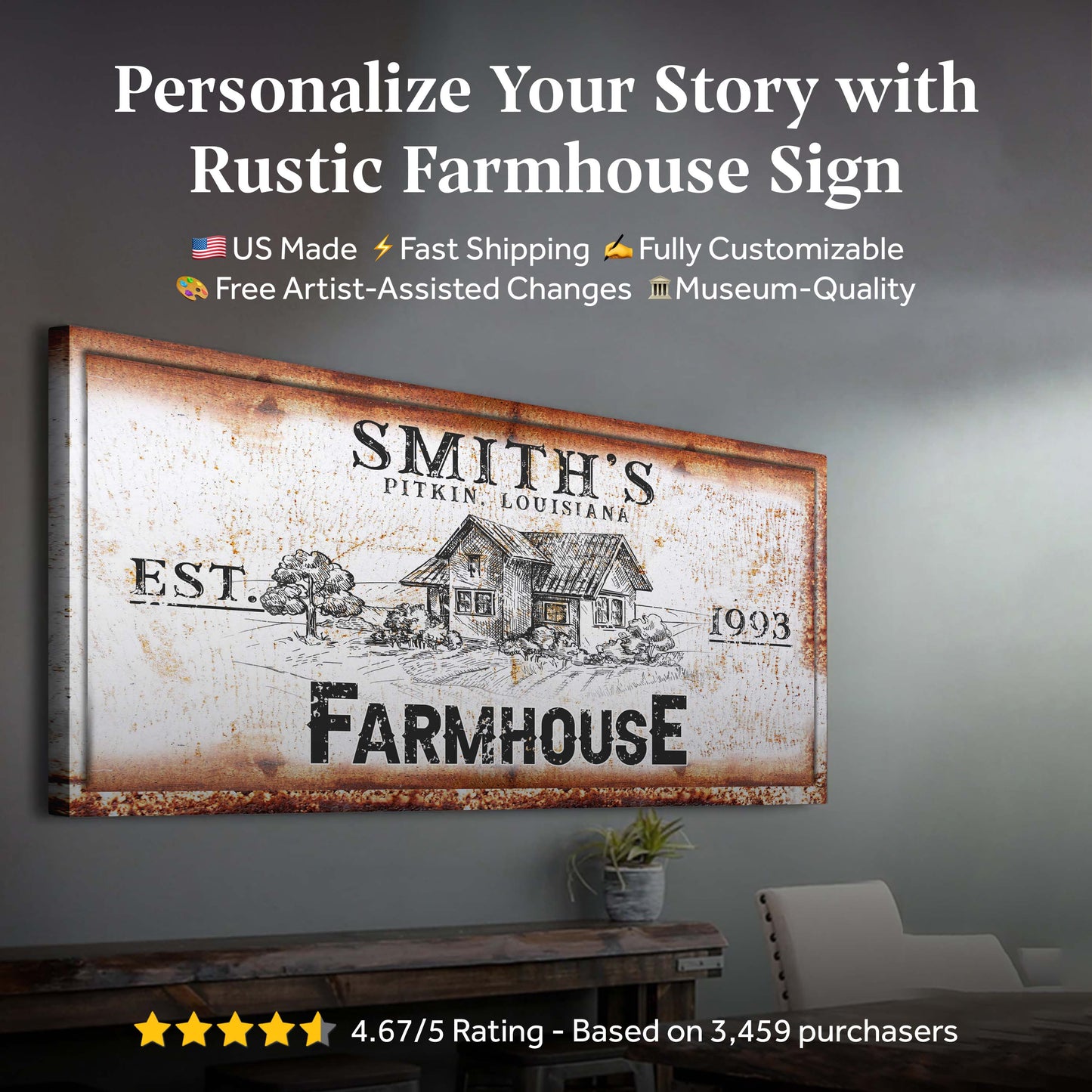 Rustic Farmhouse Personalized Sign II Canvas Wall Art