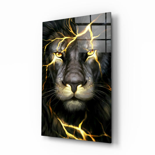 Gold Fracture Lion Glass Wall Art