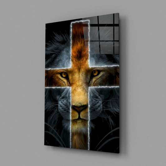 Lion of Judah Cross Glass Wall Art