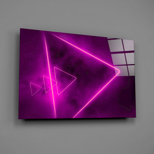 Magenta Neon Triangle Glass Wall Art